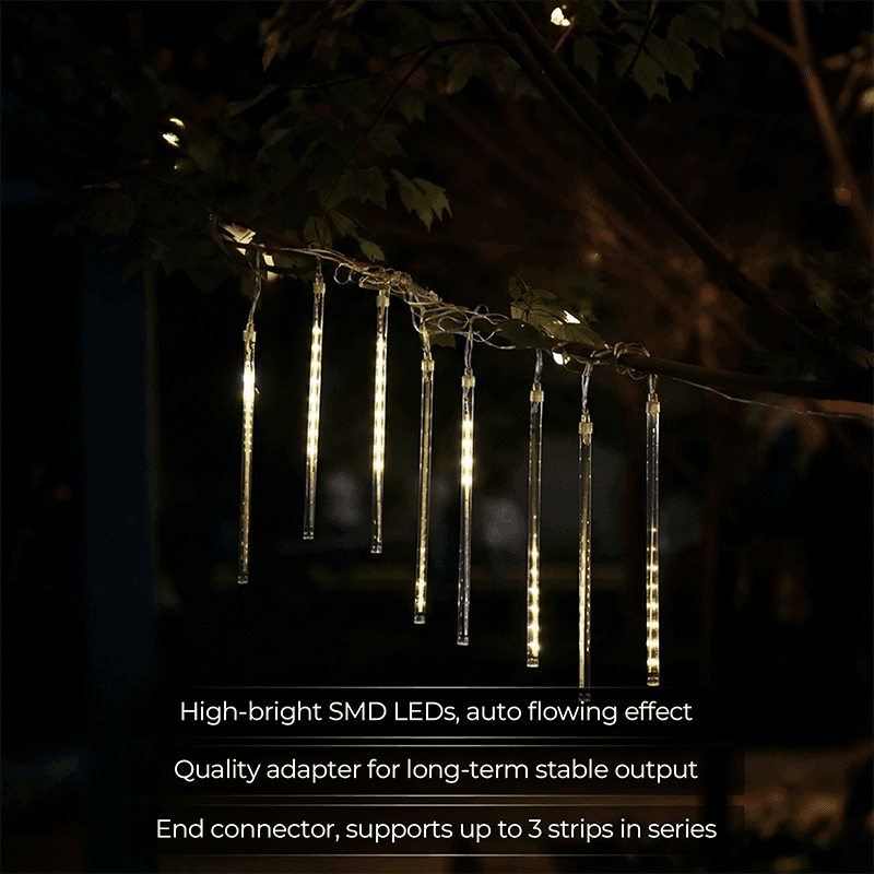 M.TK Guirlande Lumineuse Pluie de Météores avec 15 Tubes 720 LED Gouttes de Pluie Étanches Effet Chute de Neige pour Sapin de Noël (Blanc Chaud)