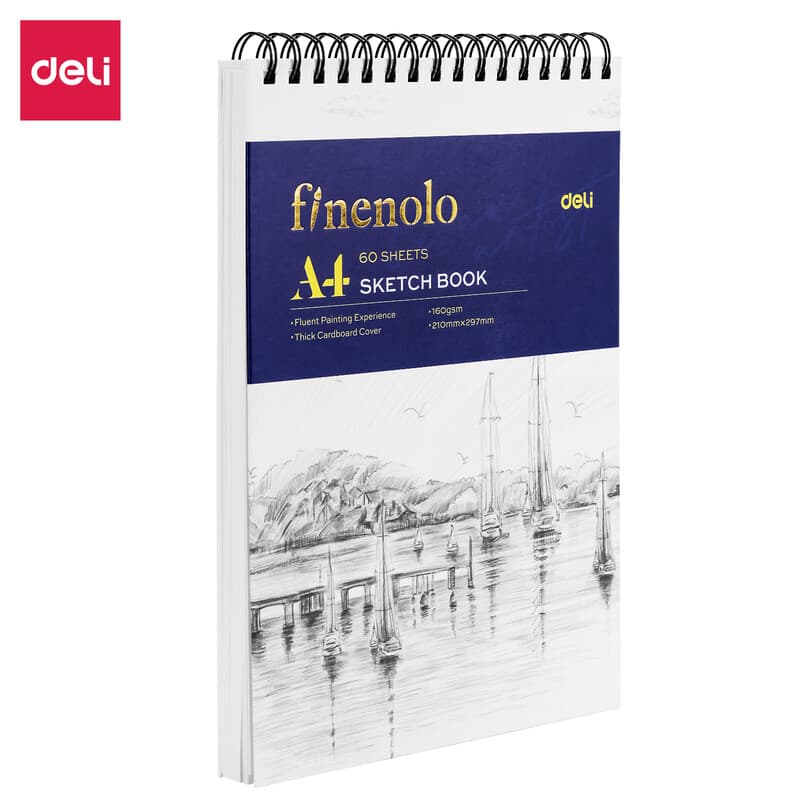 Deli Finenolo Carnet de croquis A4 avec reliure à fil supérieur - 60 feuilles blanches