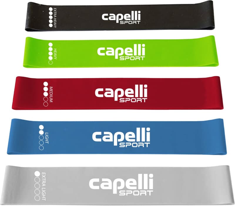 Capelli Sport Lot de 5 mini bandes de résistance en boucle, 5 cm de large, circonférence 60 cm. Bandes de résistance pour l'entraînement, bandes
