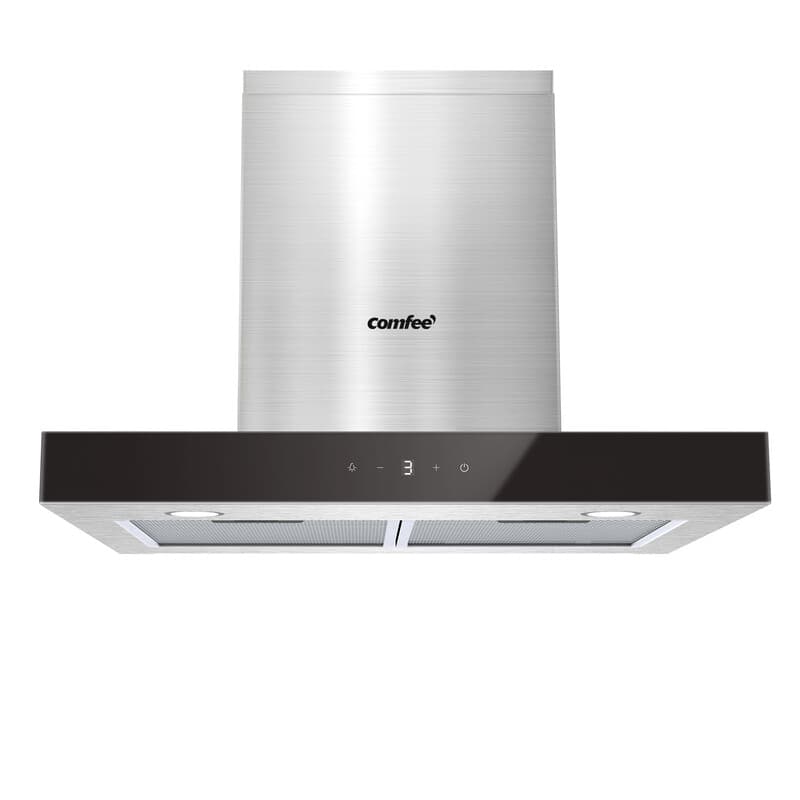 Comfee' Hotte aspirante en T 60 cm, 650 m³/h, A+++, acier inoxydable, commande gestuelle et tactile, éclairage LED, filtre 5 couches, recyclage et
