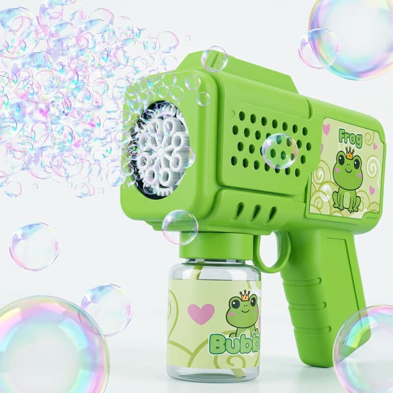 Pistolet à bulles grenouille automatique pour enfants - Machine à bulles étanche à 360°, conception à 8 trous plus de 1000 bulles par minute,