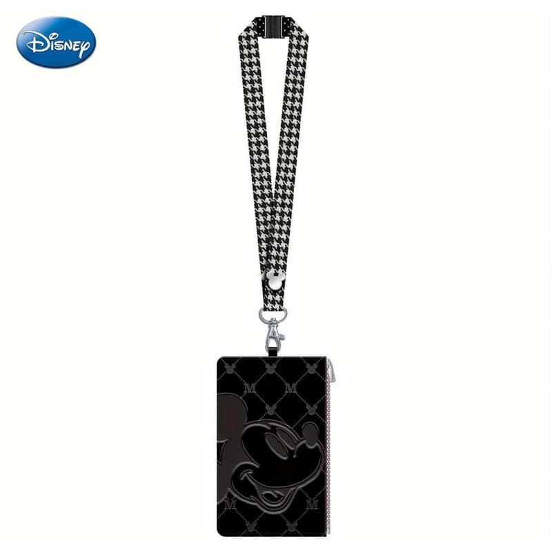 Disney Porte-badge en peluche Mickey Mouse avec tour de cou à motif pieds de poule, sous licence officielle