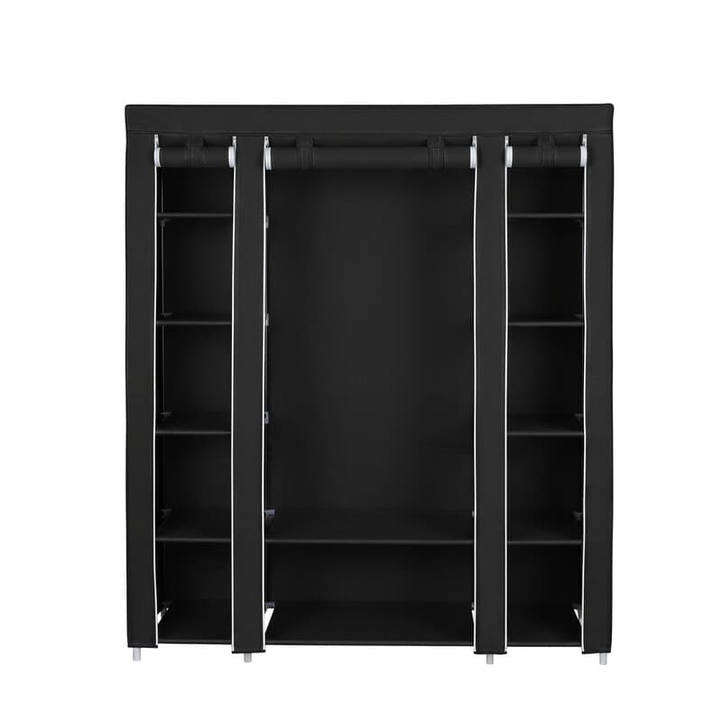 Ochama Armoire penderie portable de rangement pour vêtements, Tringle à vêtements avec housse en tissu, 150 x 45 x 175 cm, Noir