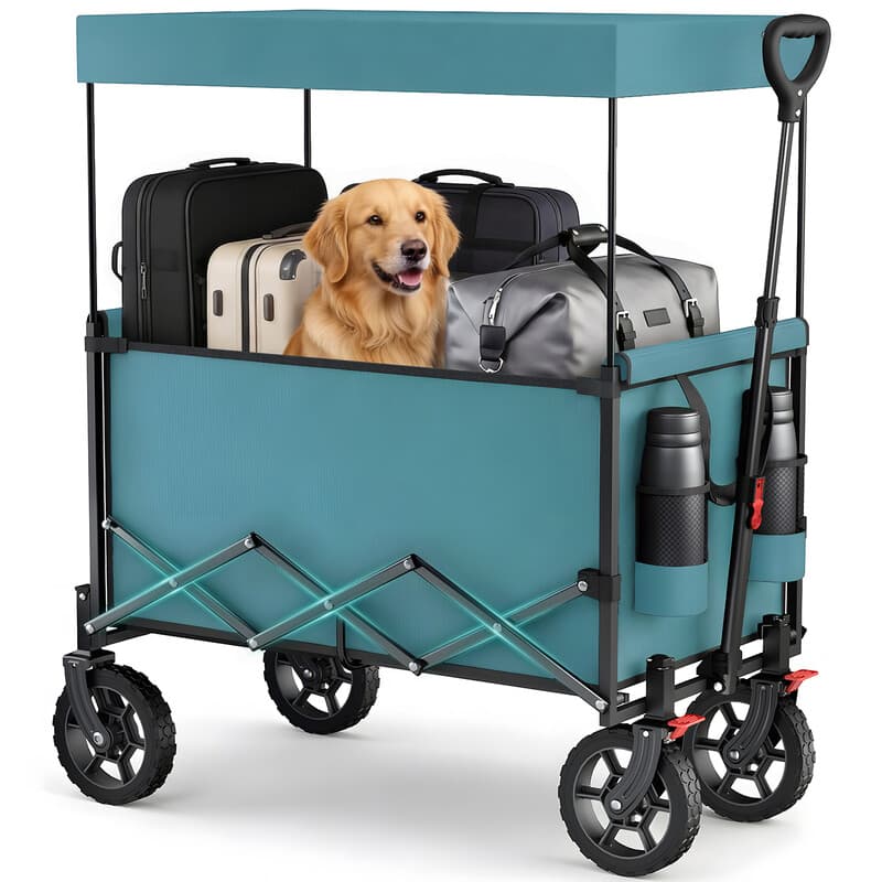 Sekey Grand chariot de camping pliable 150 L avec auvent amovible, Vert foncé