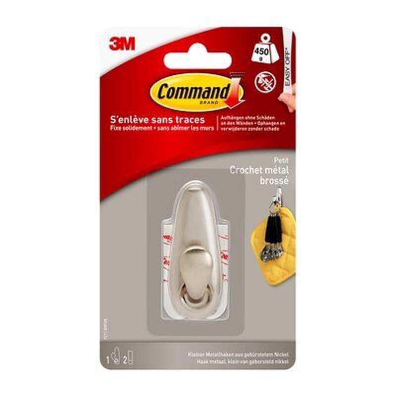 Command™ Petit crochet décoratif en métal nickel brossé