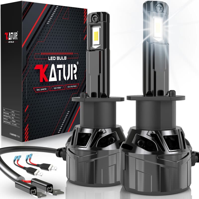 Katur H1 Lot de 2 ampoules de phare LED 120 W, 30 000 LM, 6000 K blanc xénon, Plug and Play, taille mini 1:1, système de refroidissement