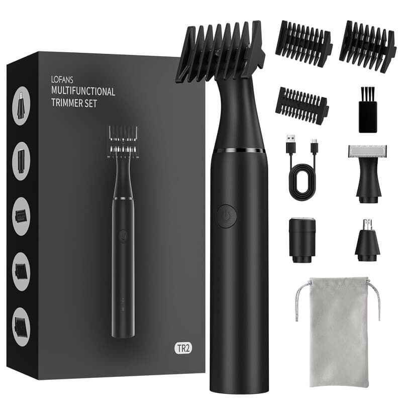 LOFANS TR2 Kit de toilettage portable 3-en-1 – Tondeuse électrique pour poils du corps, rasoir et tondeuse pour poils du nez avec 3 têtes