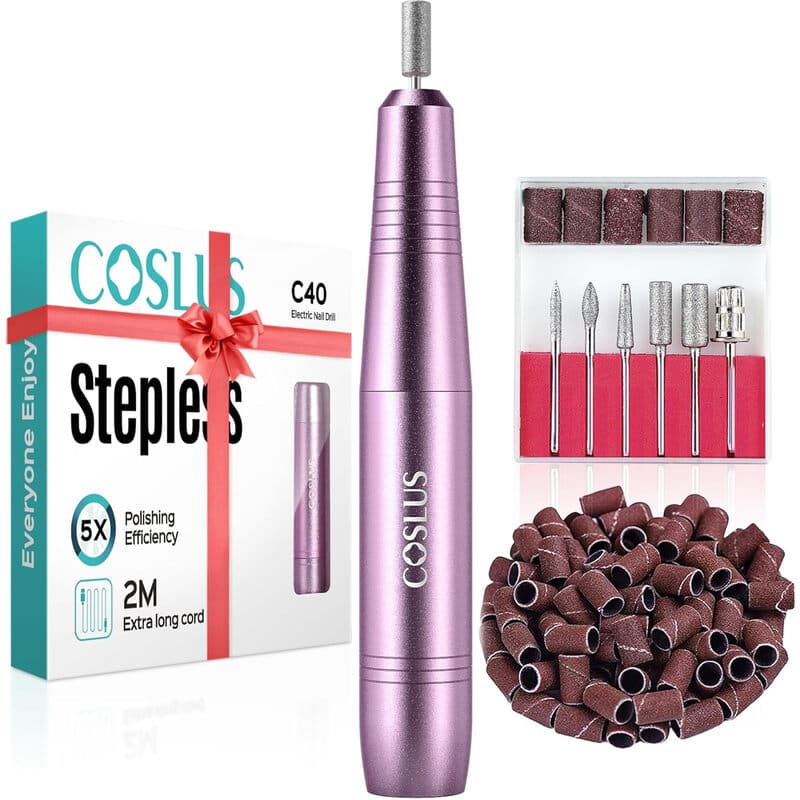 COSLUS Yoosh Ponceuse électrique professionnelle pour ongles en acrylique, gel et poudre, kit de manucure et pédicure portable avec embouts de meule