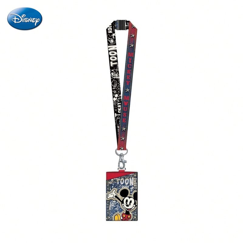 Disney Porte-badge tour de cou Mickey Mouse en denim, sous licence officielle