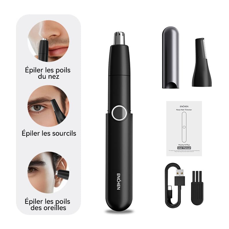 Tondeuse 2 en 1 étanche Enchen Mocha N Plus pour nez et sourcils avec verrouillage de sécurité pour le voyage, 1 pièce.