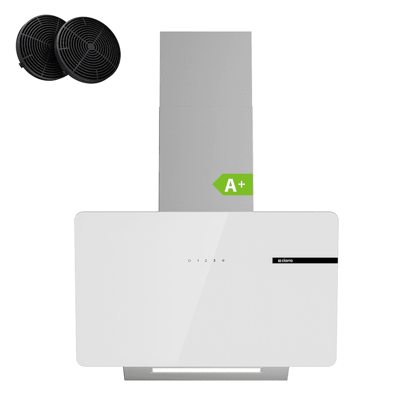 CIARRA Hotte aspirante murale inclinée 60 cm, Débit d'air 580 m³/h, Classe énergétique A+, Commandes tactiles 3 vitesses, Évacuation et
