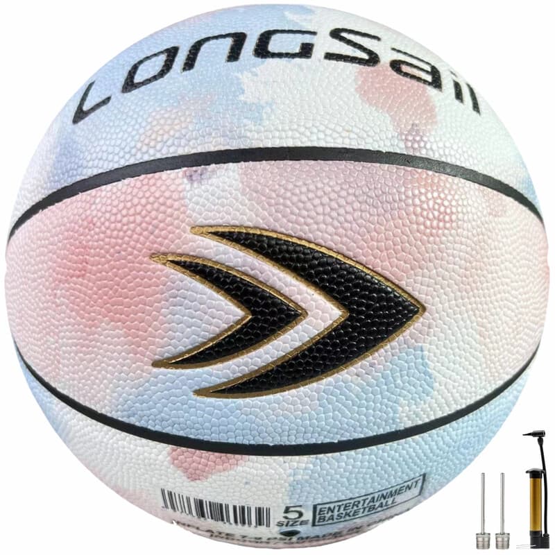 LONGSAIL Ballon de basket-ball haut de gamme en cuir composite/cuir en microfibre, Taille 5, Couleur lavis à l’encre, Polyuréthane absorbant