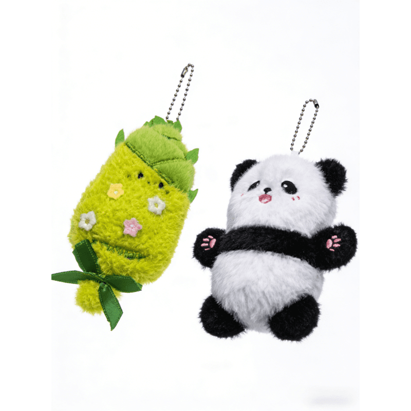 Porte-clés en peluche panda avec tige de bambou 11 cm (Modèle aléatoire)