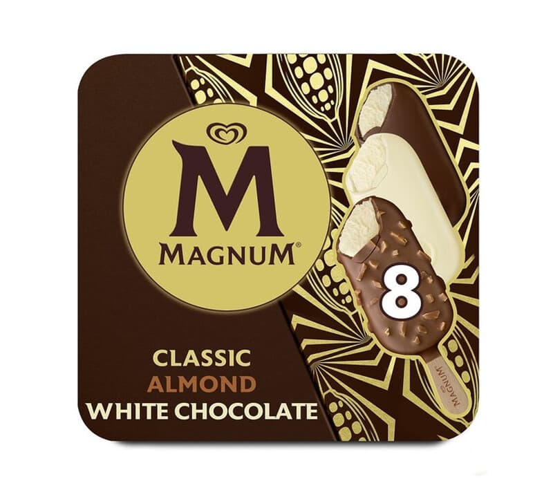 MAGNUM Bâtonnets glacés Classic Amandes et Chocolat blanc x8 - 572 g