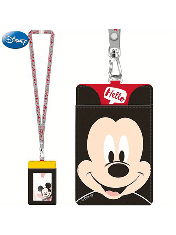 Disney Porte-badge tour de cou Mickey Mouse sous licence officielle, motif à pois mignon