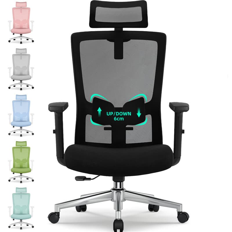 GTIMEX Fauteuil de bureau ergonomique avec soutien lombaire réglable, accoudoirs et appui-tête, fauteuil de bureau pivotant 150 kg, fonction bascule