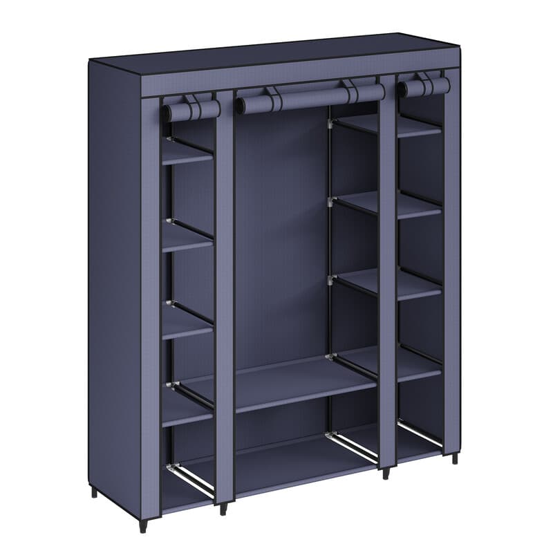 Ochama Organisateur de rangement pour vêtements, Penderie portable, Tringle à vêtements avec housse en tissu, 150 x 45 x 175 cm, Bleu foncé