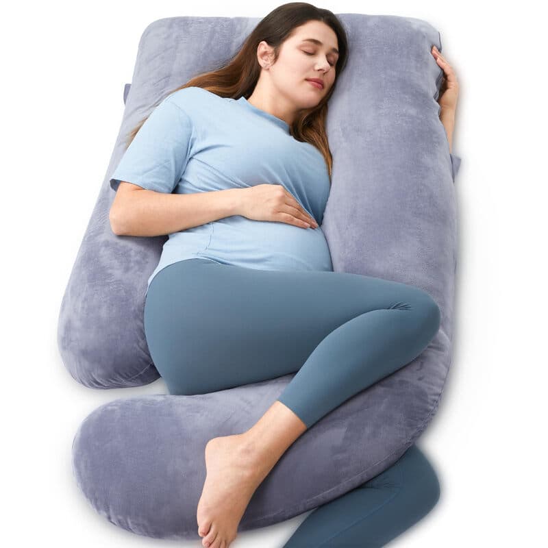 Momcozy Coussin de grossesse double face en forme de U en velours cristal (gris)