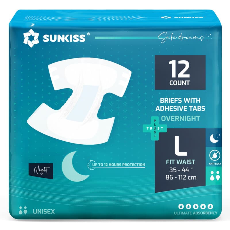 SUNKISS TrustPlus Lot de 12 couches d’incontinence jetables pour la nuit avec contrôle des odeurs - Taille L