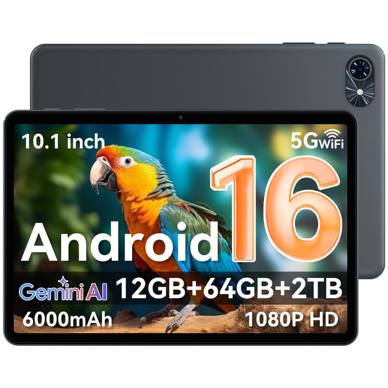 TABWEE T80 Tablette Android 16, 10,5 pouces, 12 Go (4 + 8) de RAM + 64 Go de ROM, résolution de 1280 x 800 pixels, batterie de 6000 mAh à recharge