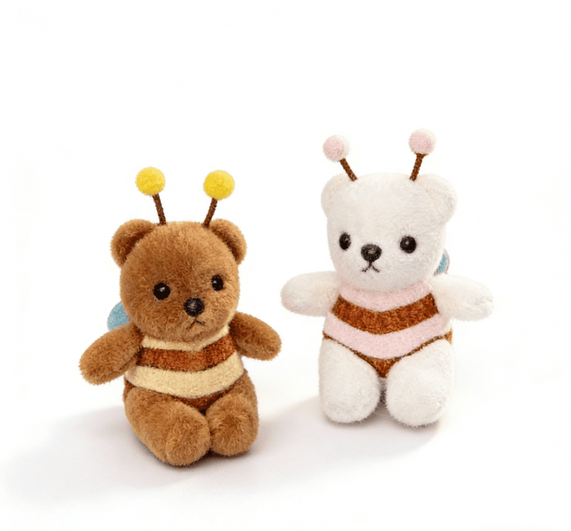 Porte-clés en peluche motif ours et abeille 12 cm (Modèle aléatoire)