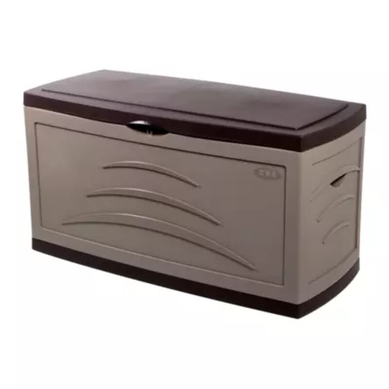 EDA Malle de jardin Taupe SERENA 310 L Cadenassable avec roulettes - anti étouffement - anti UV Produit à monter sans outils Dim.121 x 55 x 66 cm