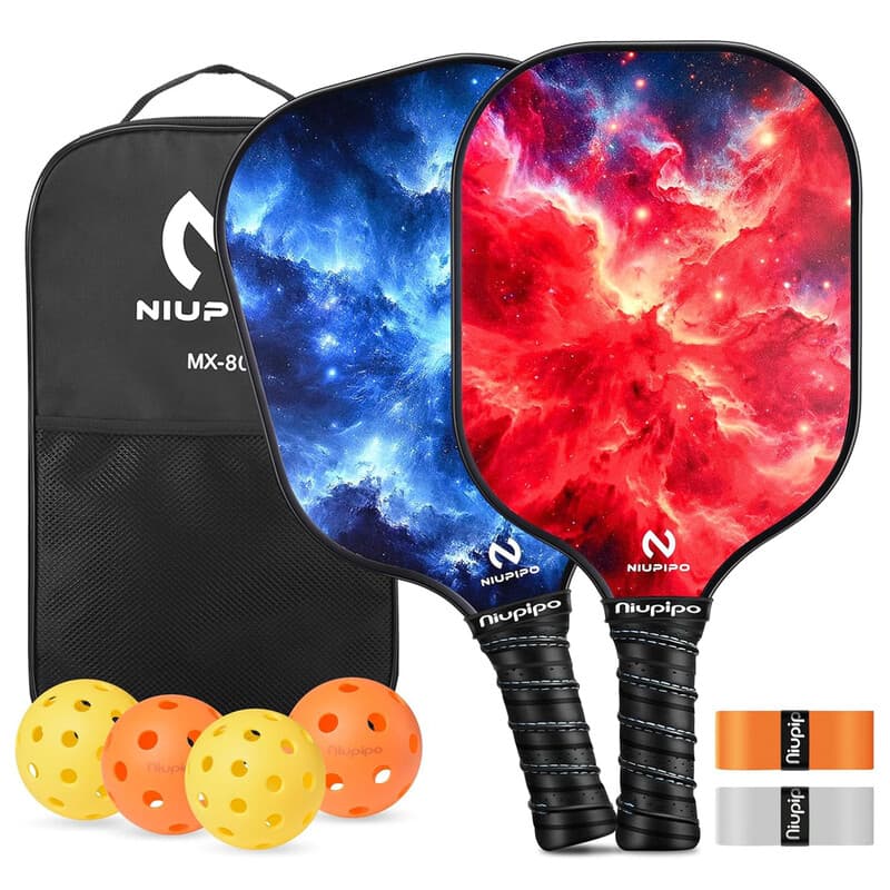 Niupipo Lot de 2 raquettes de pickleball MX-80, Matériau en fibre de verre, noyau en nid d’abeille en polypropylène, certifiées USAPA, conception