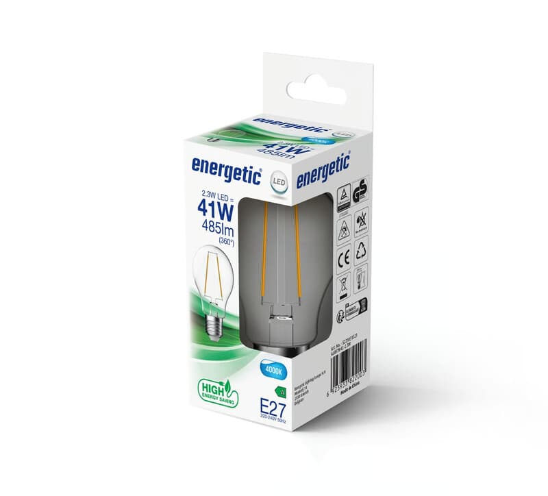 Ampoule Classe énergétique A - E27 standard A60, verre transparent - blanc froid 4000k 485l. - Energetic