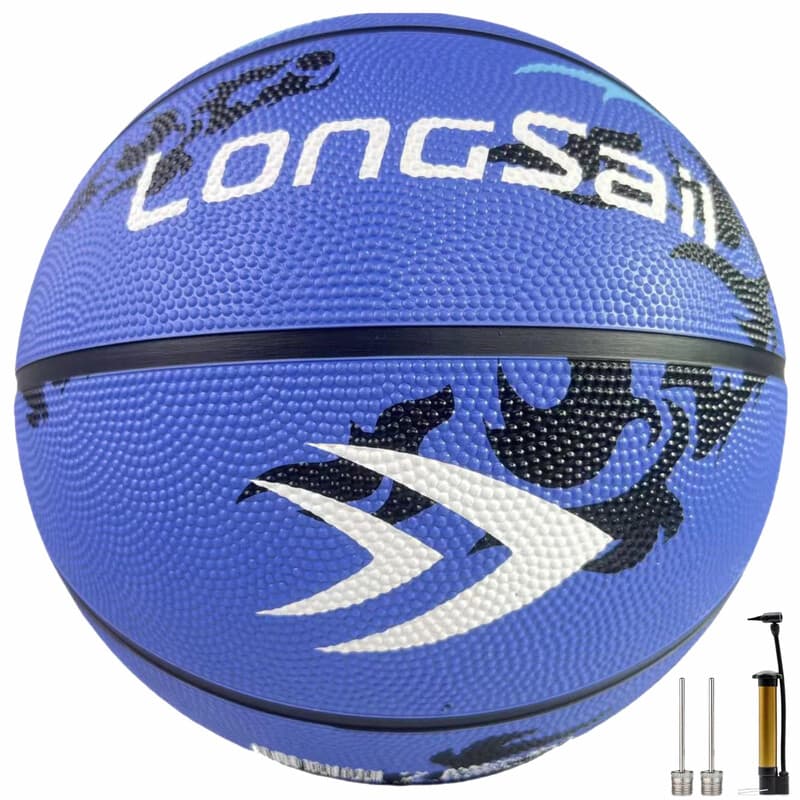 LONGSAIL Ballon de basketball en caoutchouc haute qualité Bleu ciel/noir - Taille 5
