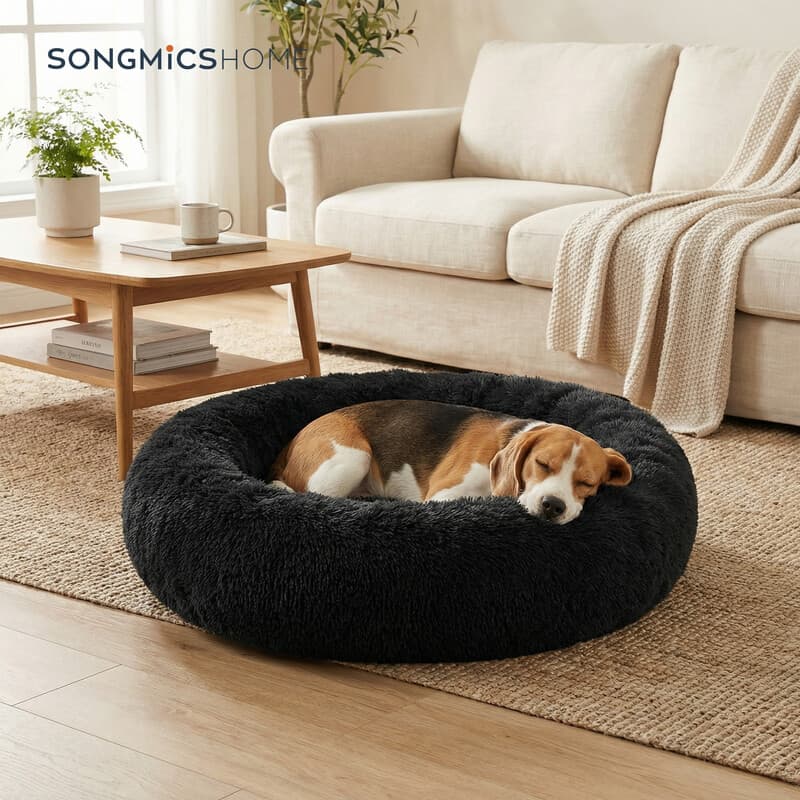 Lit donut et coussin lavable pour animaux noir - 80 cm
