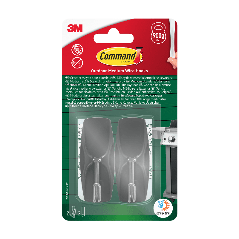 Command Crochets adhésifs d'extérieur, lot de 2 - charge maximale 9 kg, pointe en métal, noir