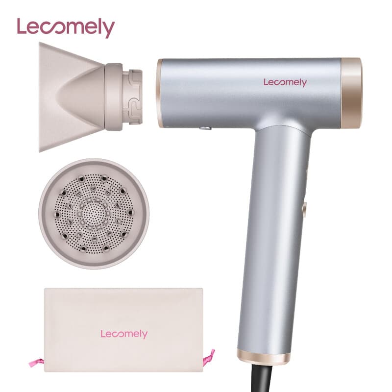Lecomely Sèche-cheveux 2 vitesses & 4 réglages de température, design ergonomique, bouton air froid, avec diffuseur et concentrateur