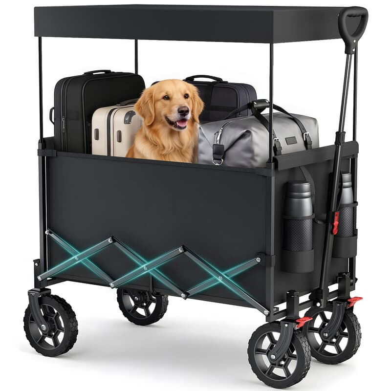 Sekey Chariot de camping pliable grande capacité 150 L avec auvent amovible, Noir