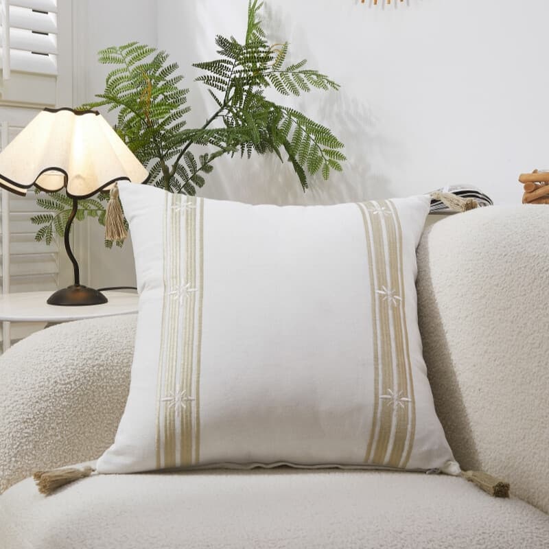 MEROPE, Housse de coussin en broderie polyester/coton, 50x50 cm, blanc/beige, 1 pack