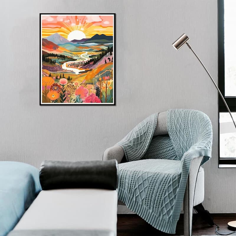 JU7CER Kit de Peinture aux Pierres Sunrise Diamond - Set d'Art Gem 5D Paysage pour Adultes | Décoration d'Intérieur et Artisanat 12×16 Pouces
