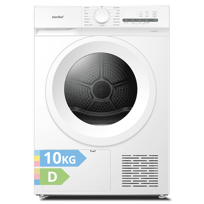 Comfee' CD10EHP05W-HR Sèche-linge à pompe à chaleur, 10 kg, Classe énergétique D, Lumière UV pour une pureté hygiénique, Fonction de