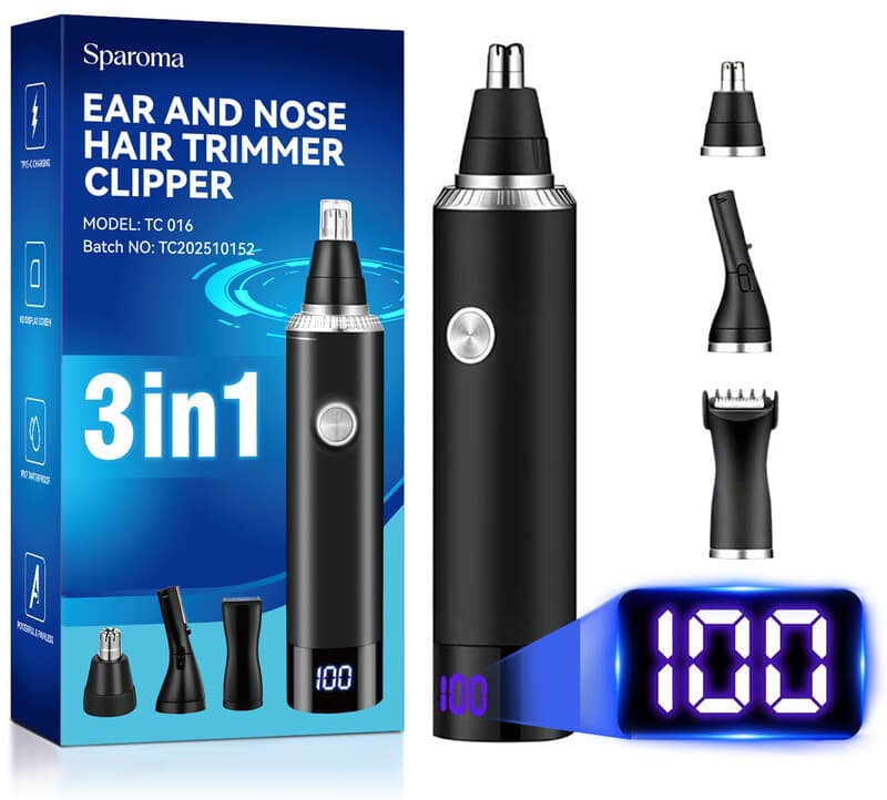 Sparoma Tondeuse pour poils du nez et du visage 3-en-1 pour homme – Tondeuse pour poils du nez et des oreilles, sourcils et détails, moteur haute