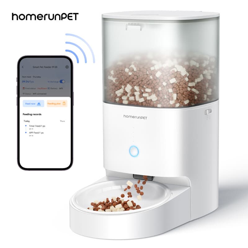 Homerunpet PF20 Gamelle intelligente en céramique pour animaux, Contrôle à distance via application, Capacité de 4 L, Jusqu'à 6 mois d'autonomie