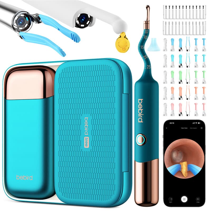Verbex Bebird 3Ultra : Spatule pour les oreilles de couleur bleu paon, dotée de nombreuses fonctionnalités. Idéale pour le nettoyage des oreilles.