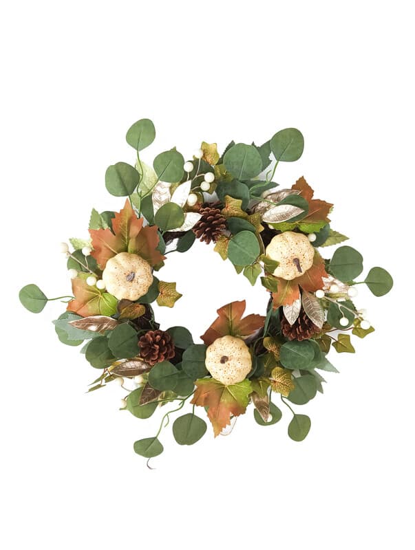 Daisy Darcy - Couronne d'Automne et Halloween en Rotin Naturel Décorée de Citrouille et Pommes de Pin pour Porte