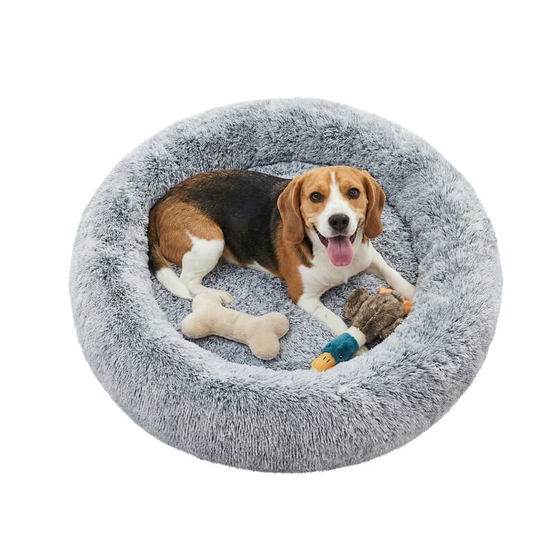 Panier pour chien avec bords surlevés rond gris clair - 90 x 20 cm