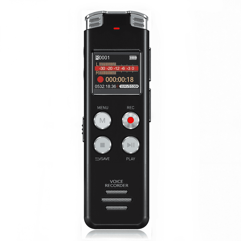 Rexsun Enregistreur vocal numérique portable 128 Go avec écran LCD, Réduction intelligente du bruit, ABS et alliage d’aluminium, Gris, L357