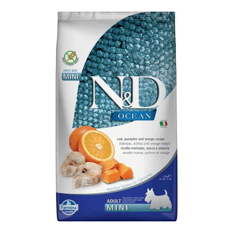 Farmina N&D Gamme Océan Nourriture pour Chien Adulte de Petite Taille Cabillaud et Citrouille 2,5 kg
