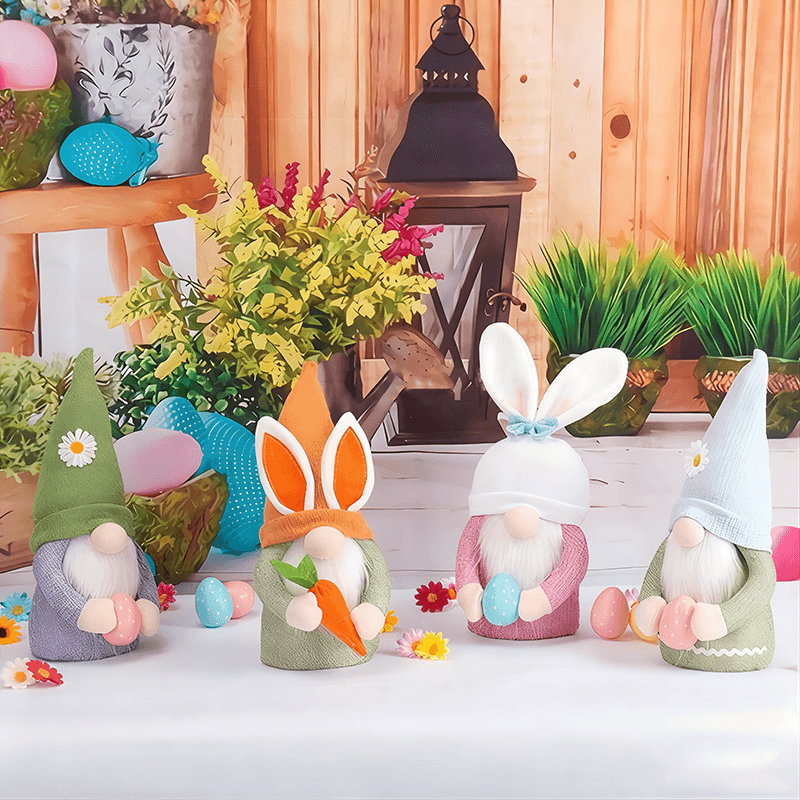 Yuejia 1 pièce Décoration de gnome lutin de Pâques en peluche 12 po / 30 cm, poupée lapin gnome sans visage faite à la main, décoration de