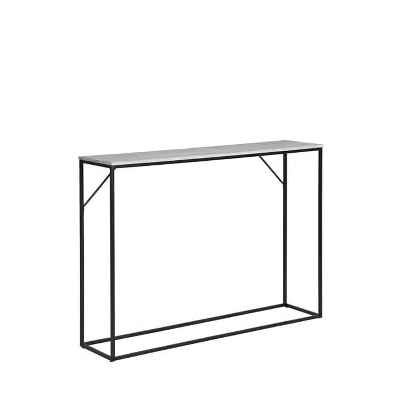 House Nordic Table console, 1 étagère, aspect travertin, structure noire, 110 x 26 x 80 cm