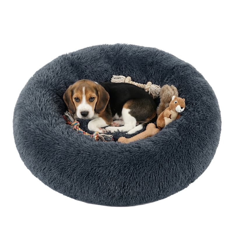 Lit en donut pour chien, moelleux et apaisant, avec housse amovible et lavable, gris foncé, 70 x 20 cm