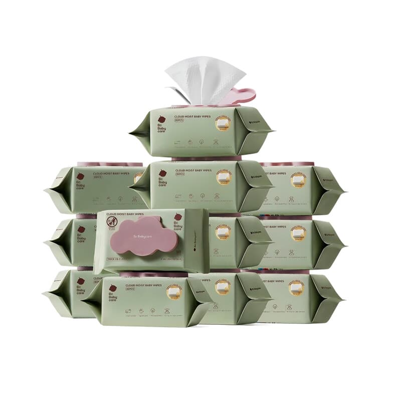 Bc Babycare Lingettes pour bébé pour peaux sensibles, 99 % d'eau purifiée, sans parfum, 3 fois plus épaisses, certifiées OEKO-TEX, 12 paquets x