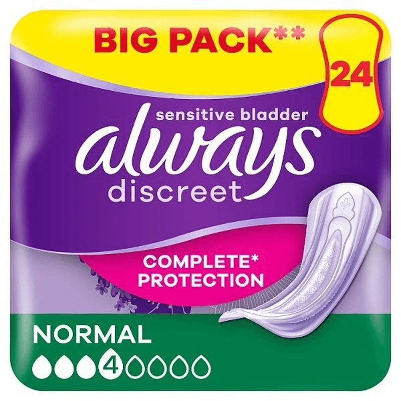 ALWAYS DISCREET - Serviettes Pour Fuites Urinaires Normal VP - Lot de 24 serviettes