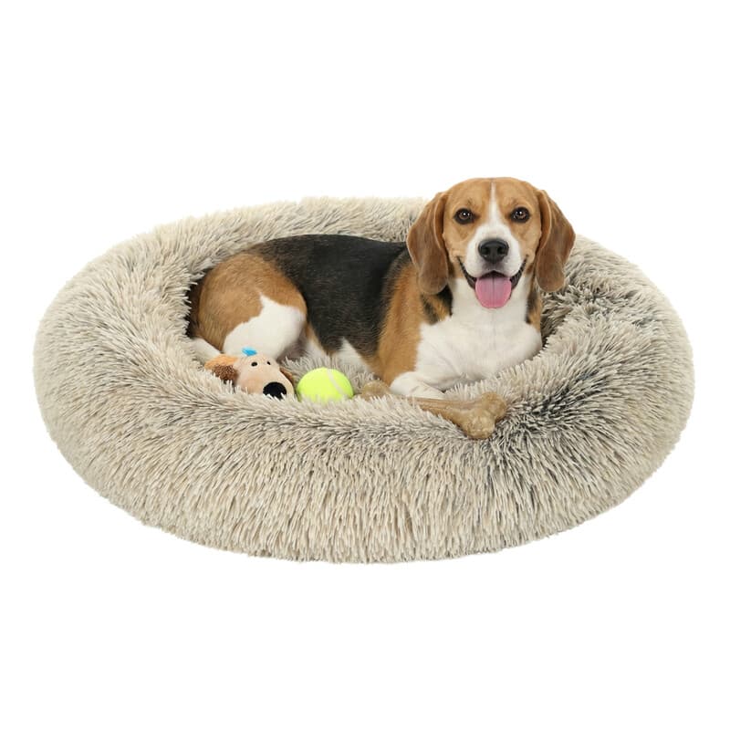 Lit pour chien en peluche donut avec housse amovible et lavable, kaki, 70 x 20 cm