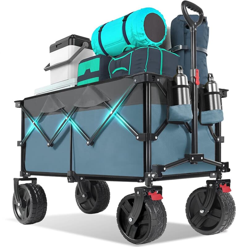 Sekey Chariot de festival pliable 200 L avec roues tout-terrain extra larges et frein, Bleu gris